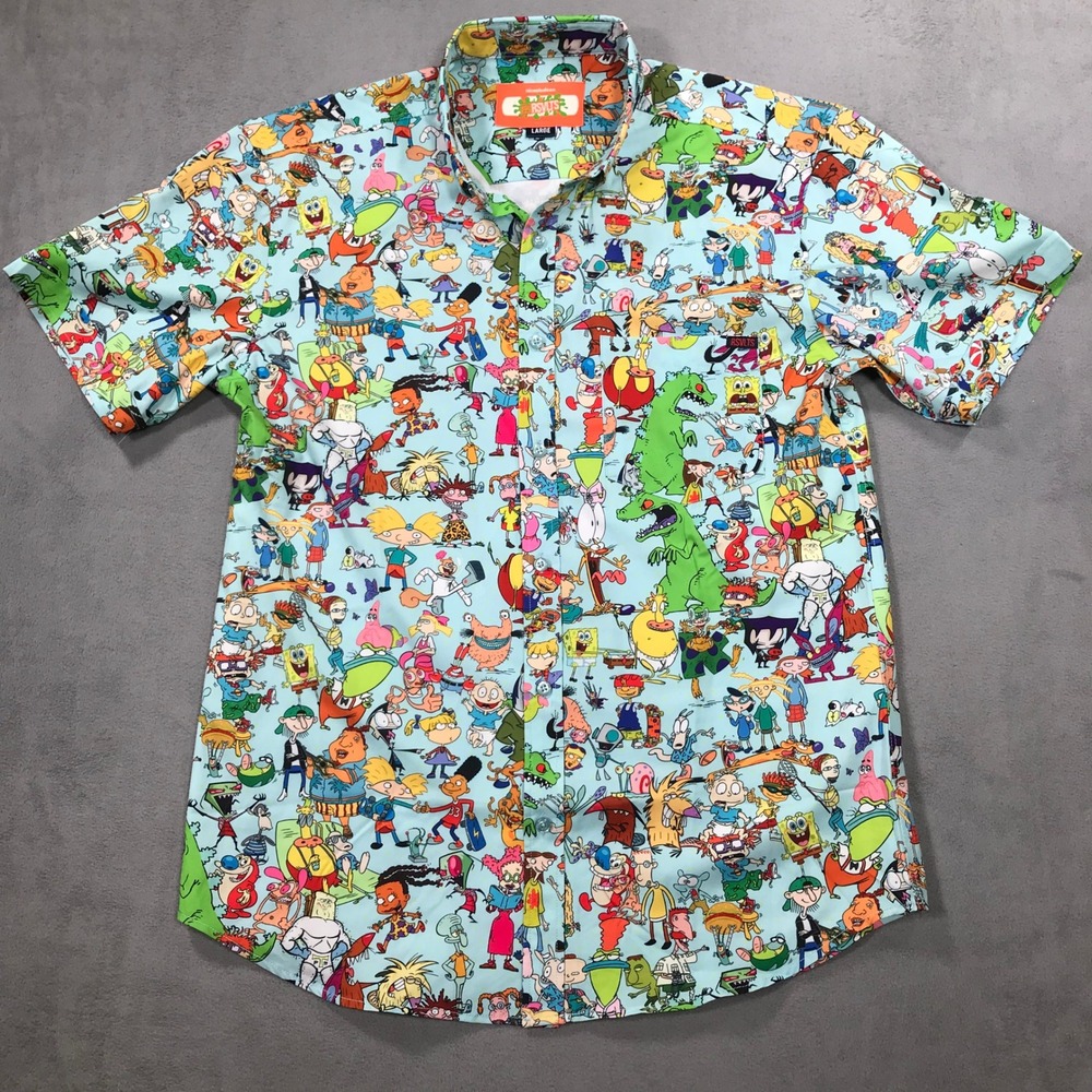 RSVLTS Nickelodeon Shirt Mens Large Blue Excellent KUNUFLEX 90s Cartoon Print